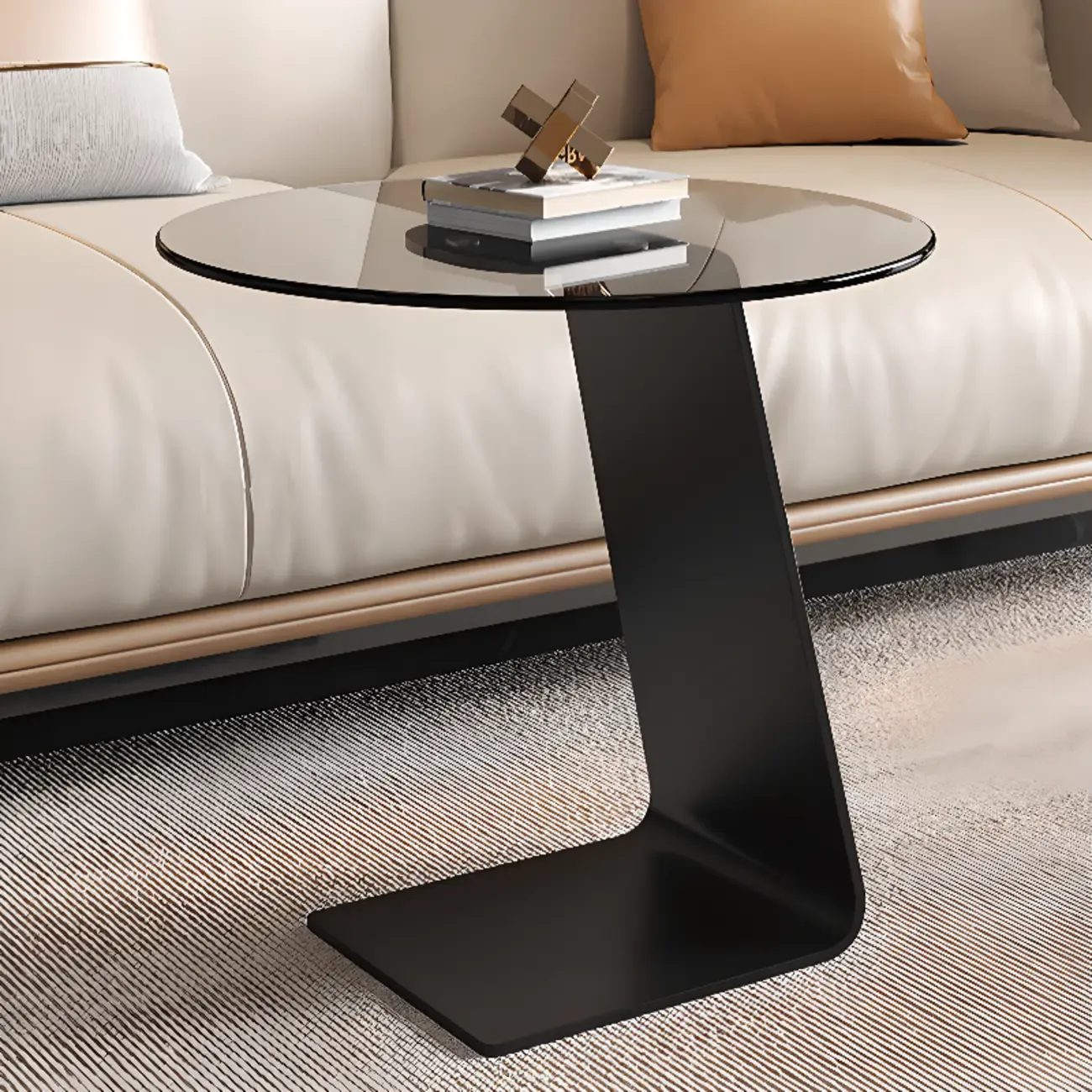 C-Shaped Glass Round End Table for Living Room Image - 6
