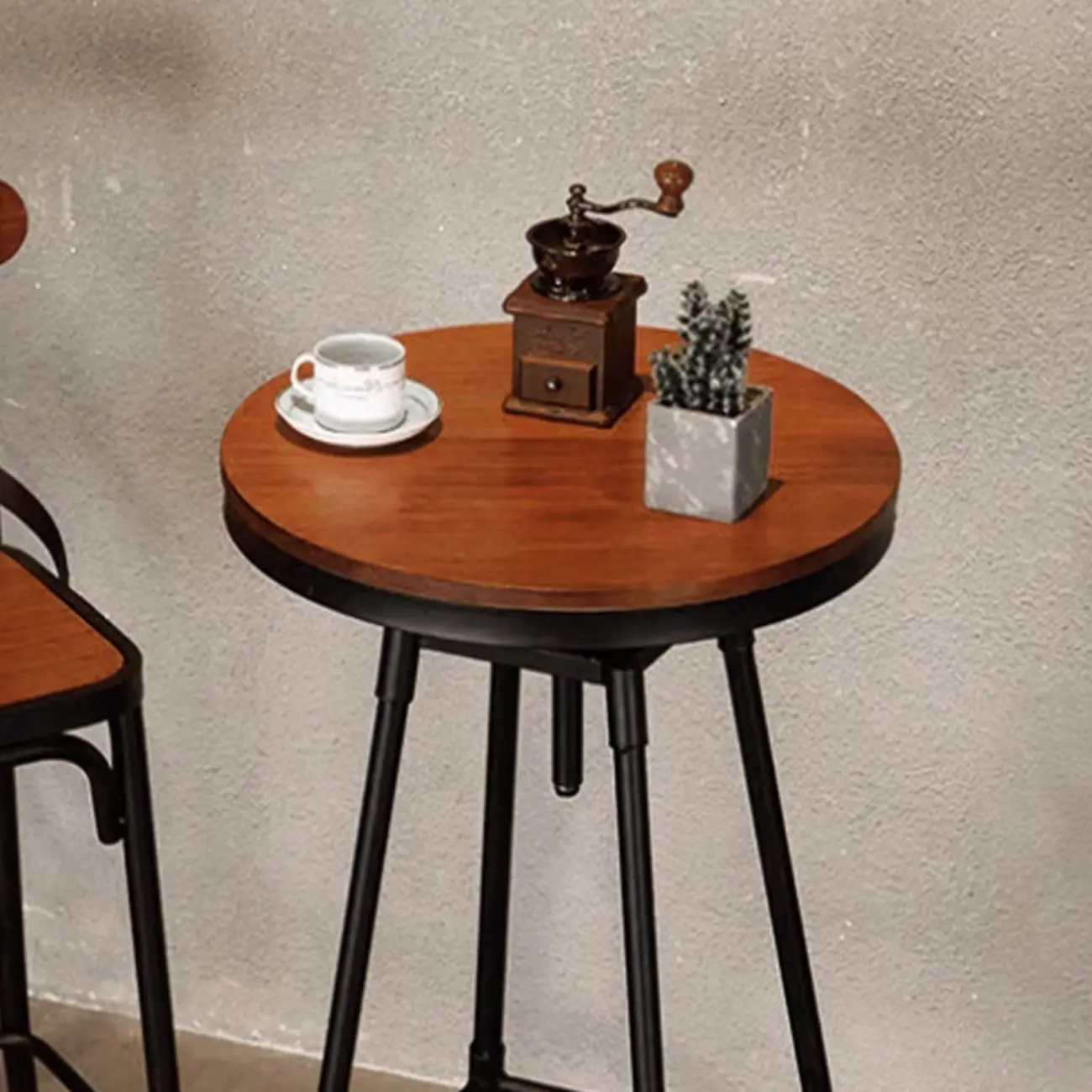 Rustic Wooden Adjustable Pub Bar Table with Metal Footrest Image - 6 | homeyfad