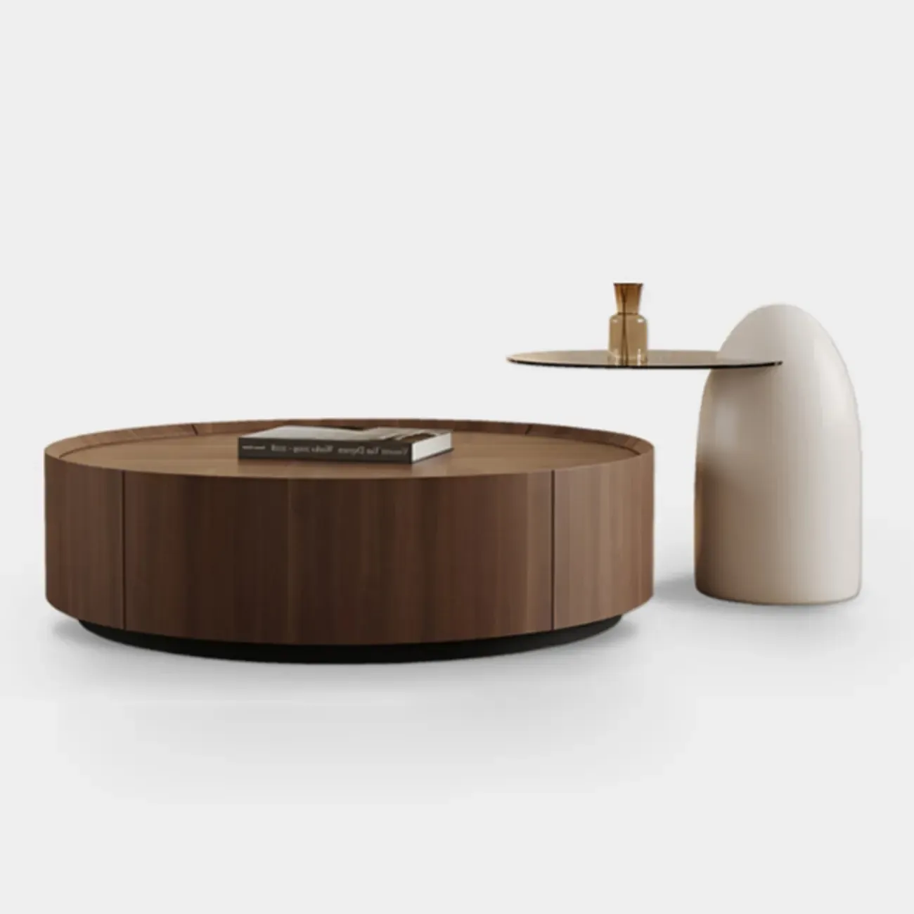 Modern Low Wooden Tray Top Coffee Table with Storage  Image - 1