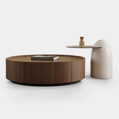 Modern Low Wooden Tray Top Coffee Table with Storage  Image - 1