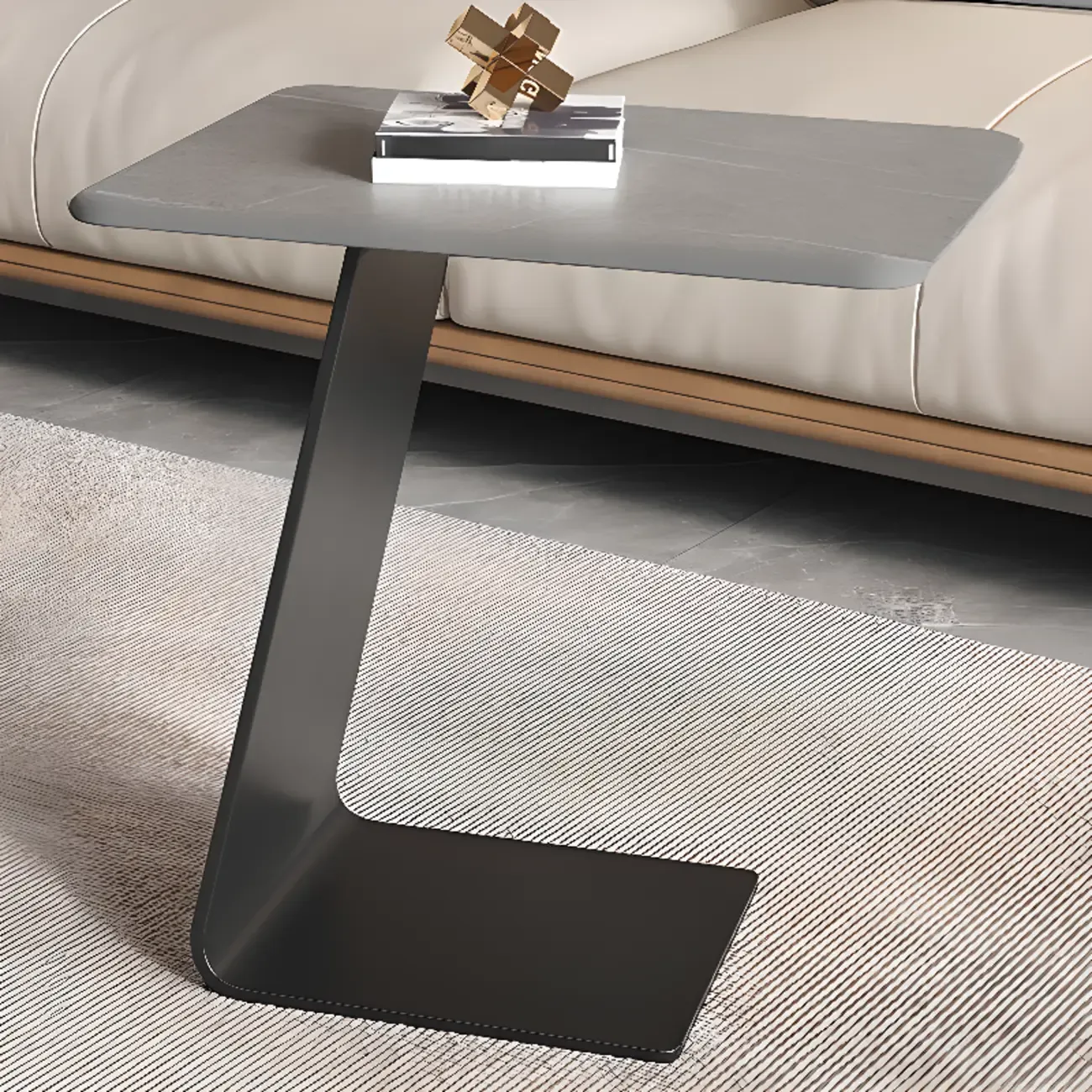 C-Shaped Glass Round End Table for Living Room Image - 7