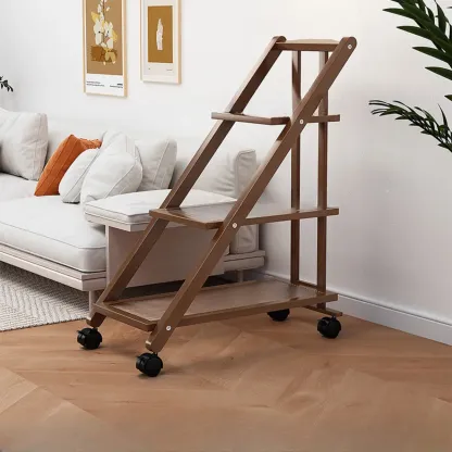 2-Tier Rectangle Plastic Folding Side Table with Wheels Image - 14