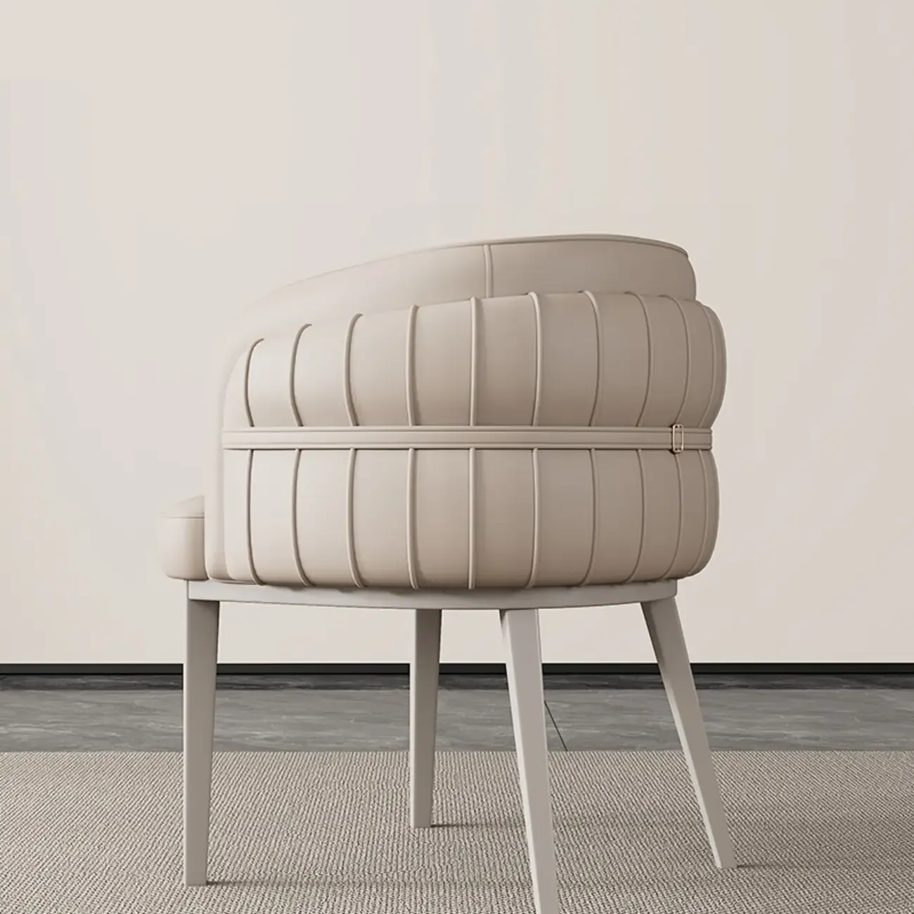 Modern Sloped Arm Solid Back Faux Leather Dining Chair Image - 7