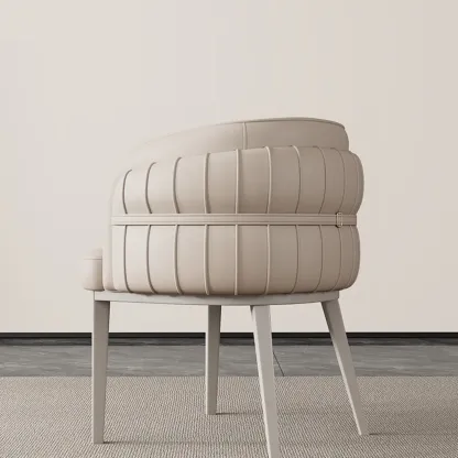 Modern Sloped Arm Solid Back Faux Leather Dining Chair Image - 7
