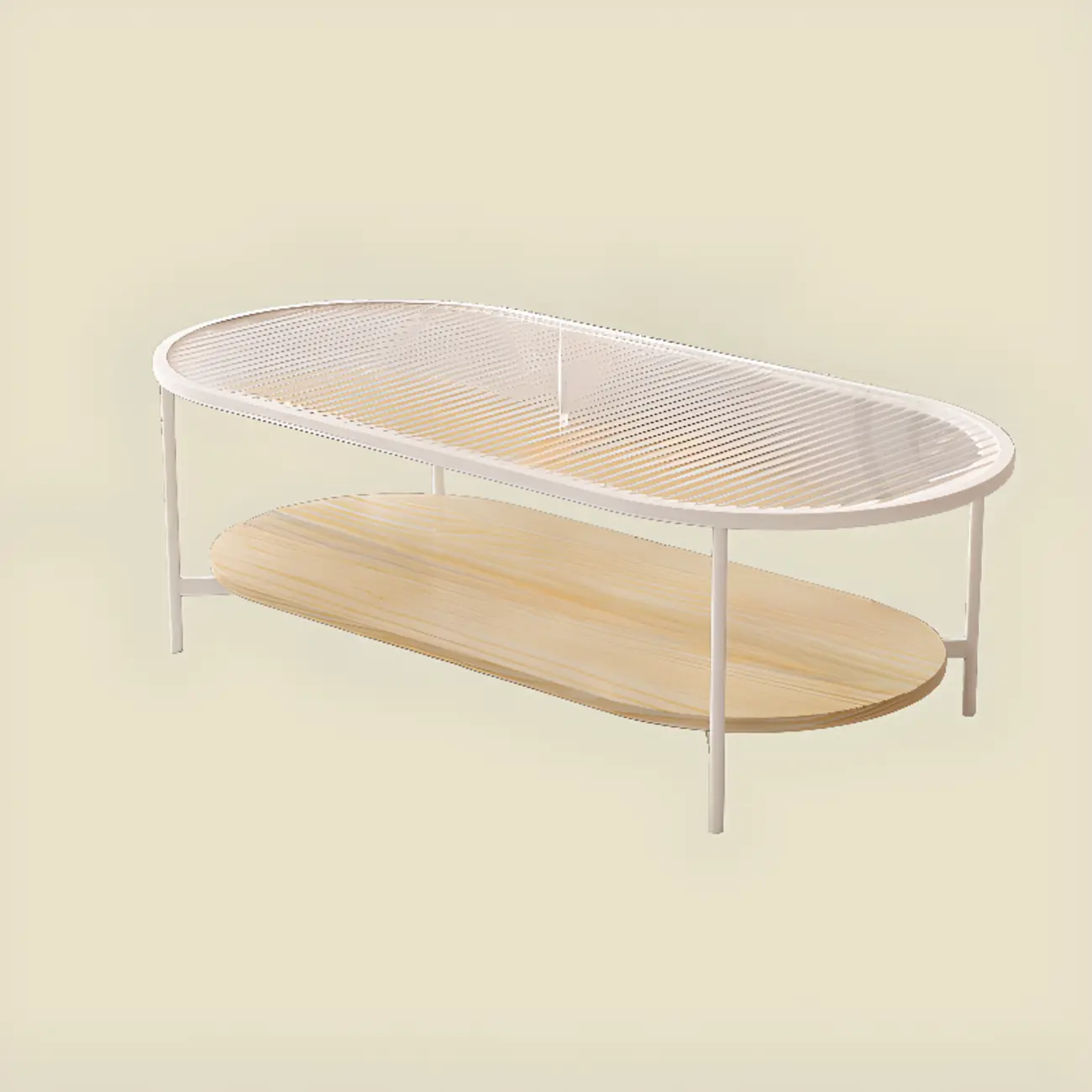 2 Tiers Minimalistic Glass White Oval Coffee Table with Shelf Image - 10 | homeyfad