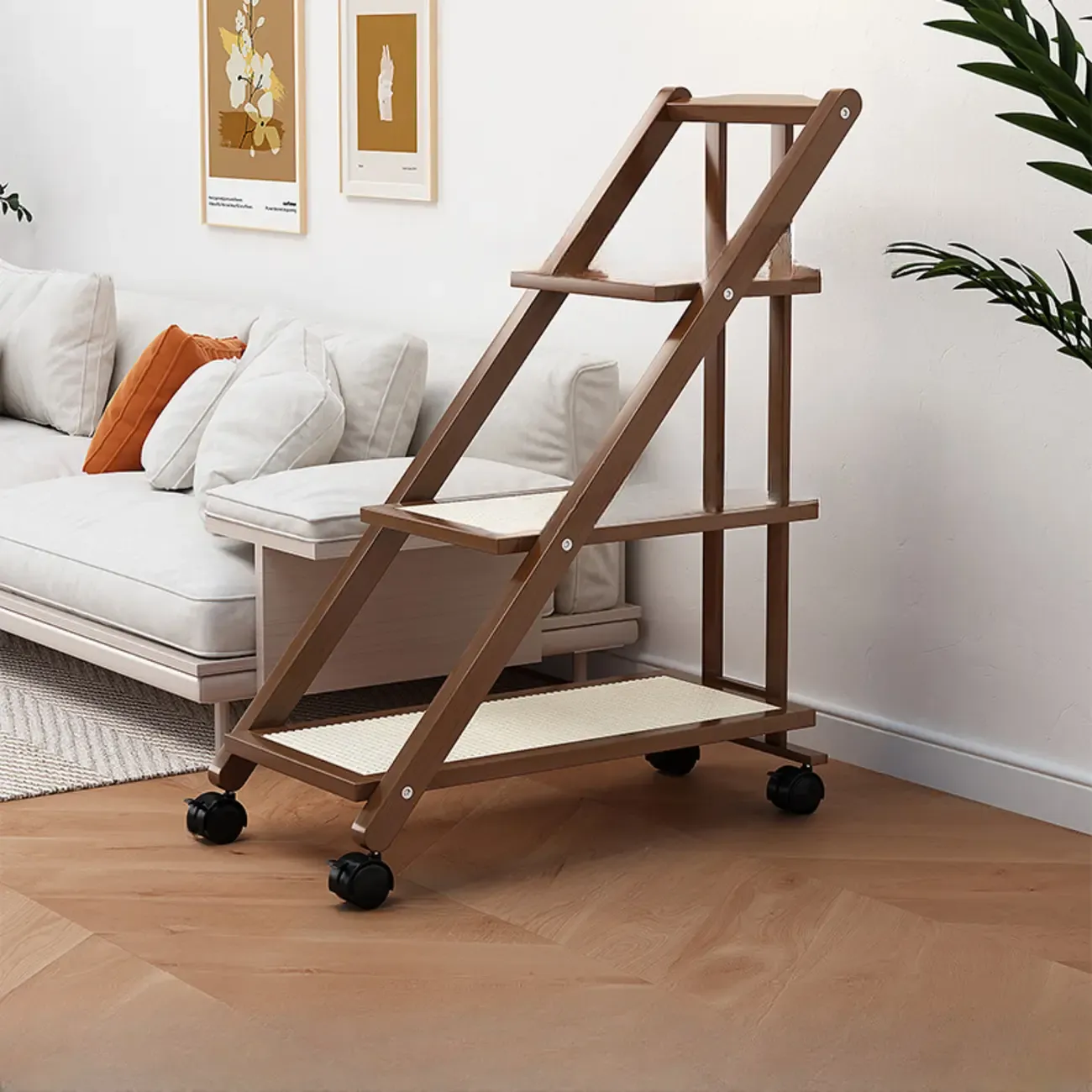 2-Tier Rectangle Plastic Folding Side Table with Wheels Image - 15