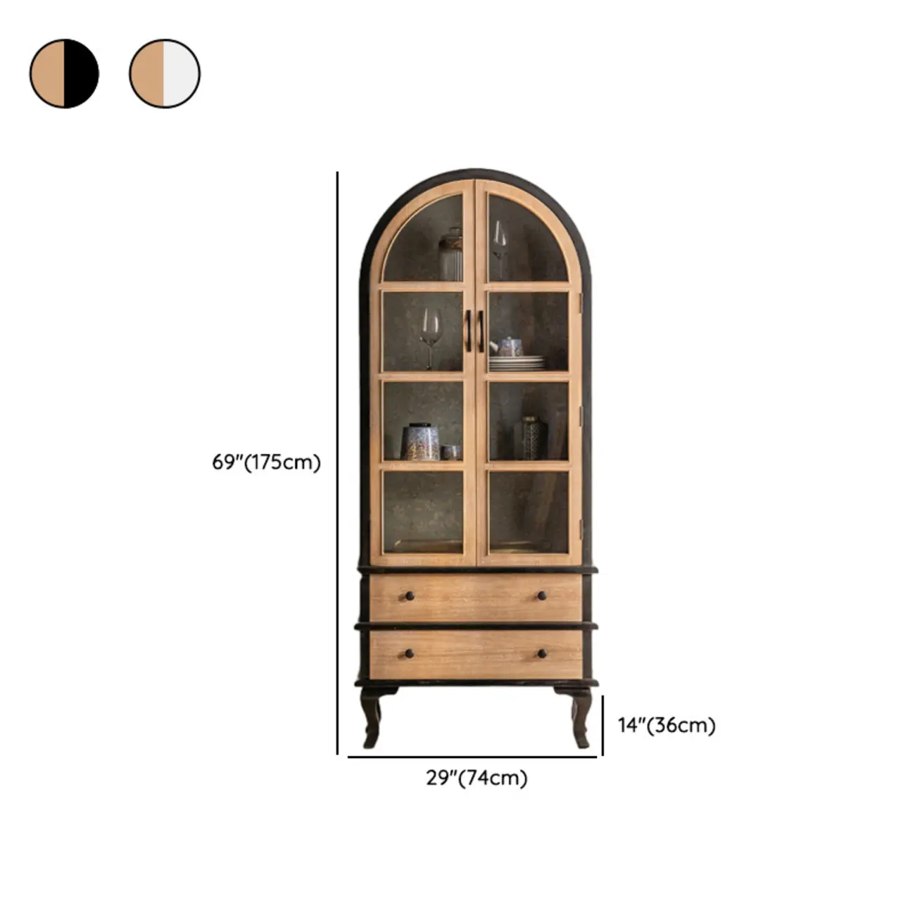 Glam Wooden and Metal Curved Display Cabinet for Kitchen #size