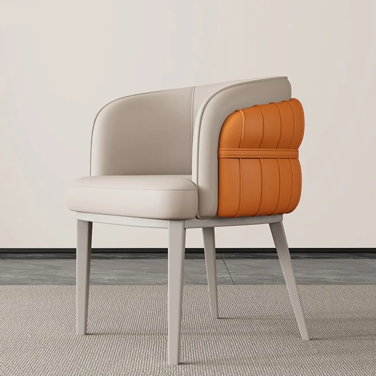 Modern Sloped Arm Solid Back Faux Leather Dining Chair Image - 8