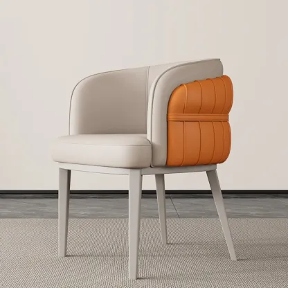 Modern Sloped Arm Solid Back Faux Leather Dining Chair Image - 8