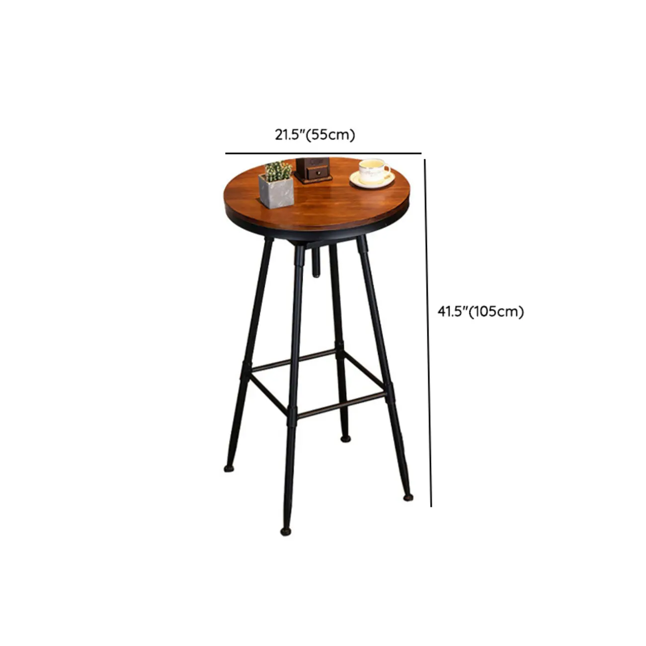 Rustic Wooden Adjustable Pub Bar Table with Metal Footrest #size