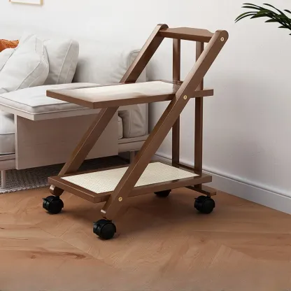 2-Tier Rectangle Plastic Folding Side Table with Wheels Image - 16