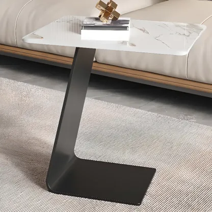 C-Shaped Glass Round End Table for Living Room Image - 9