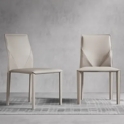 Modern White Armless Faux Leather Dining Chair with Solid Back Image - 1