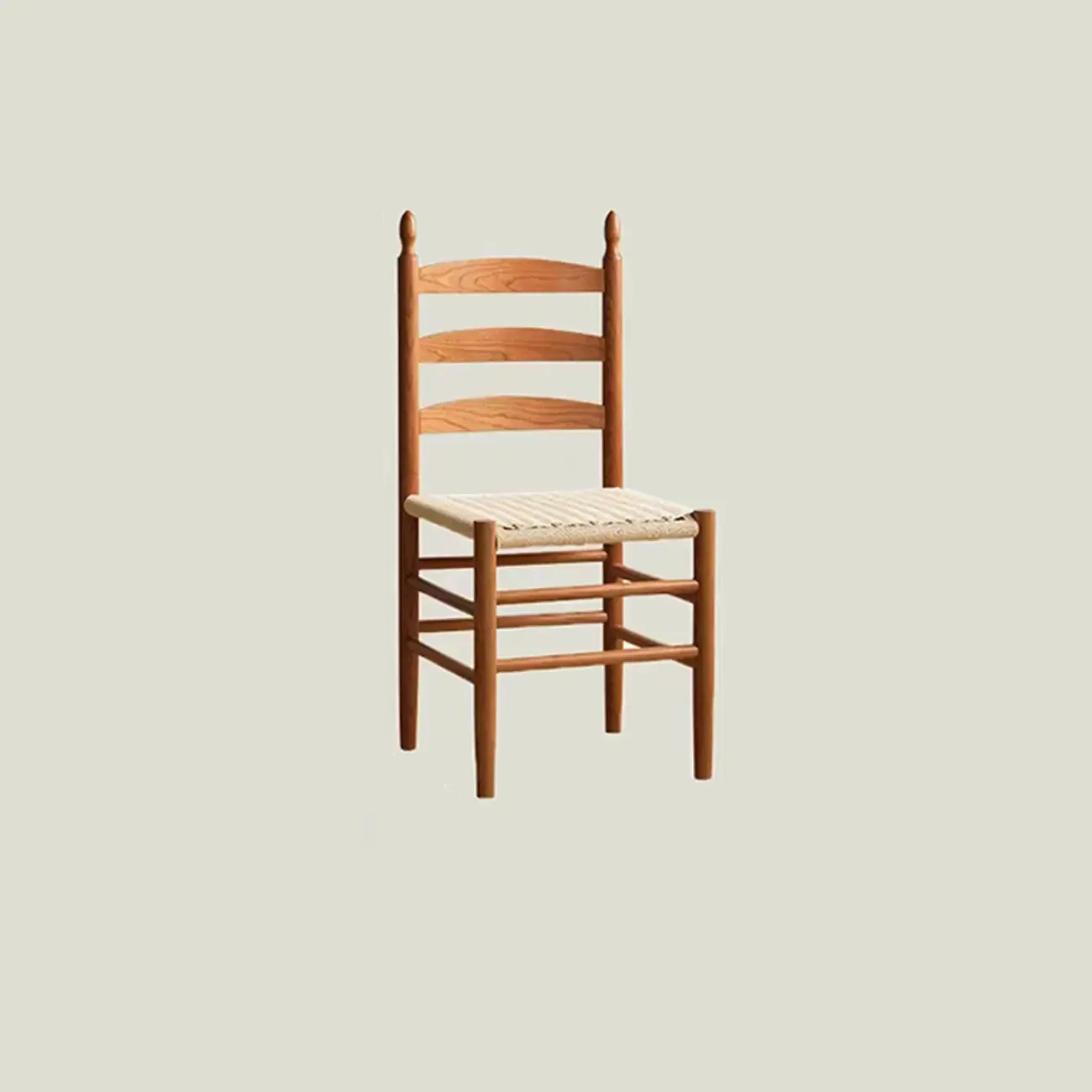 Nordic Woven Seat Armless Ladder Back Wooden Dining Chair Image - 2