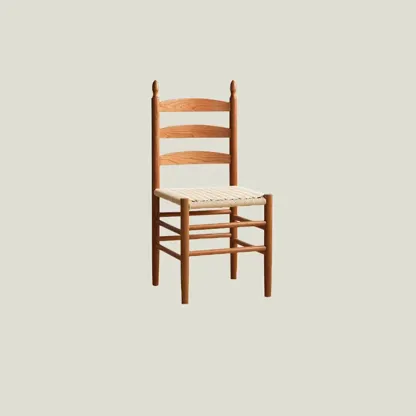 Nordic Woven Seat Armless Ladder Back Wooden Dining Chair Image - 2