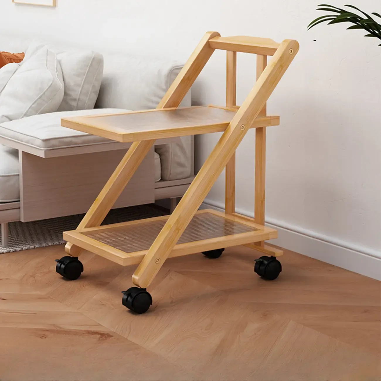 2-Tier Rectangle Plastic Folding Side Table with Wheels Image - 17