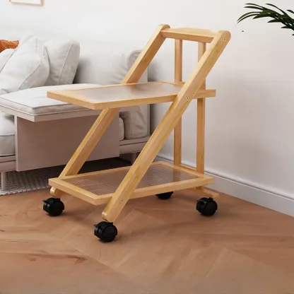 2-Tier Rectangle Plastic Folding Side Table with Wheels Image - 17