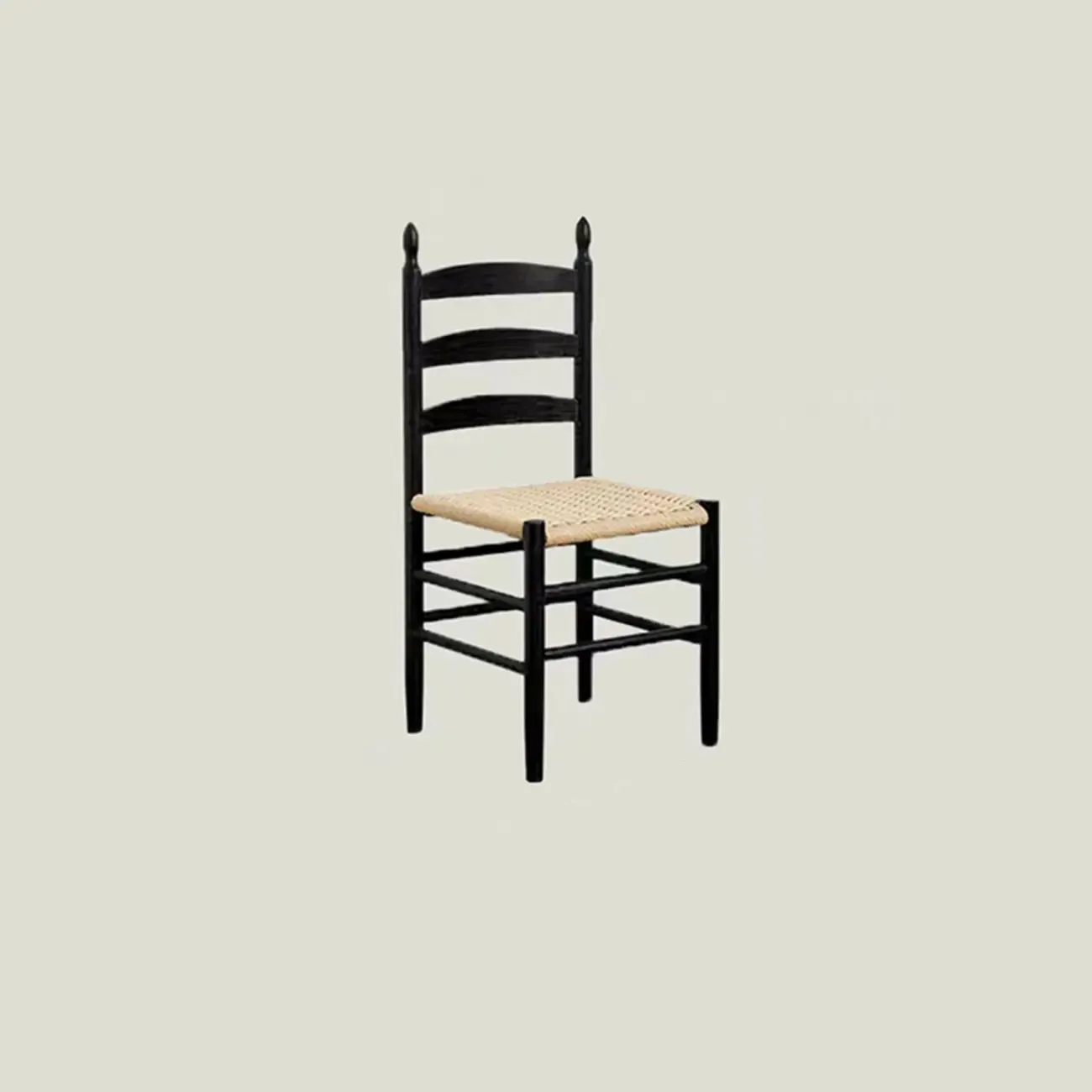 Nordic Woven Seat Armless Ladder Back Wooden Dining Chair Image - 3