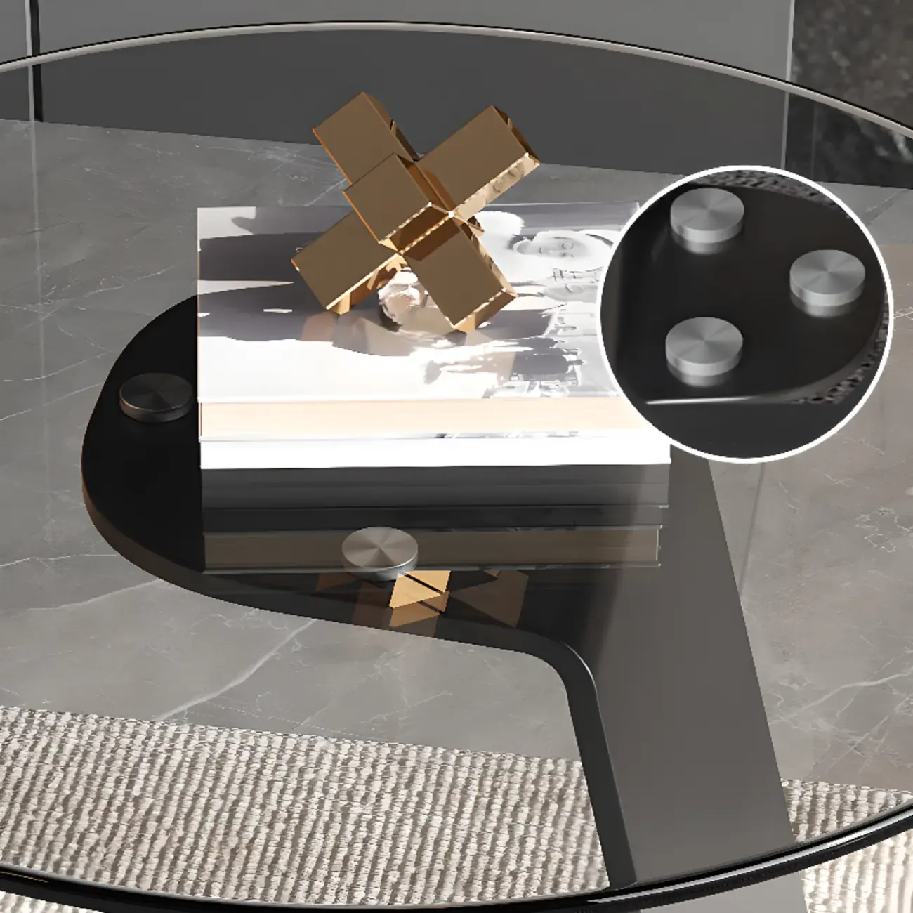 C-Shaped Glass Round End Table for Living Room Image - 11