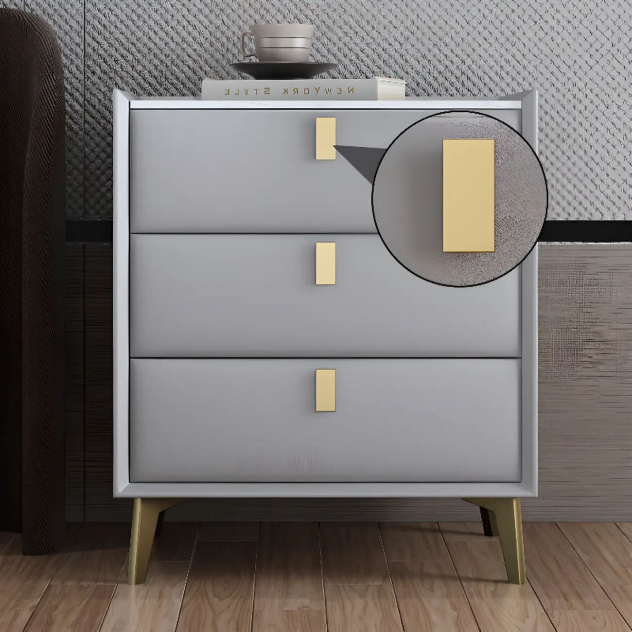 Modern Gray Bedside Table with Stone Countertop 3 Drawers Image - 1 | homeyfad