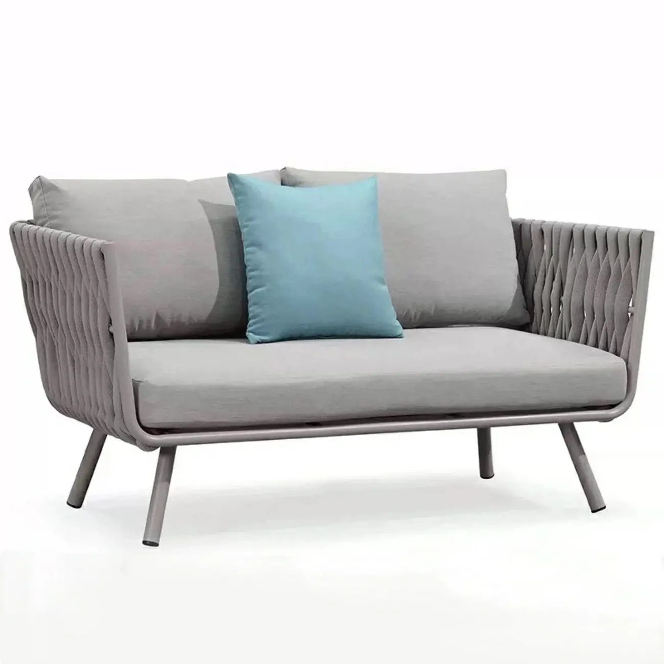 Modern Grey Rope Patio Sofa Set Waterproof with Cushions Image - 2 | homeyfad