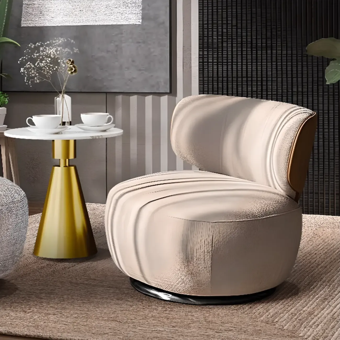 Upholstery Swivel Side Chair in White/Gray for Living Room Image - 1