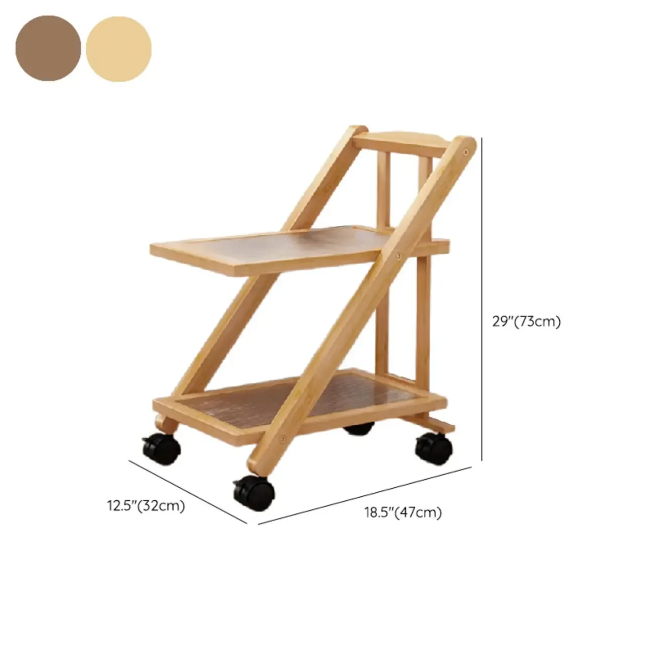 2-Tier Rectangle Plastic Folding Side Table with Wheels #size