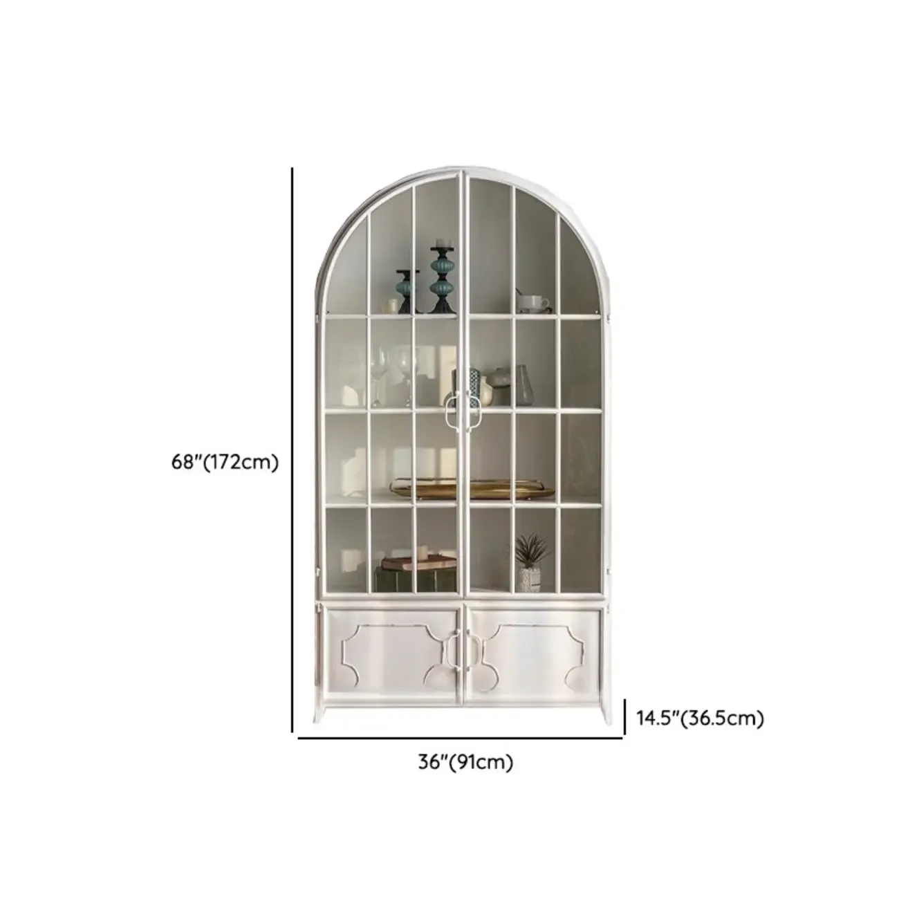 Vintage Wood and Metal Curved Display Cabinet for Living Room Image - 17