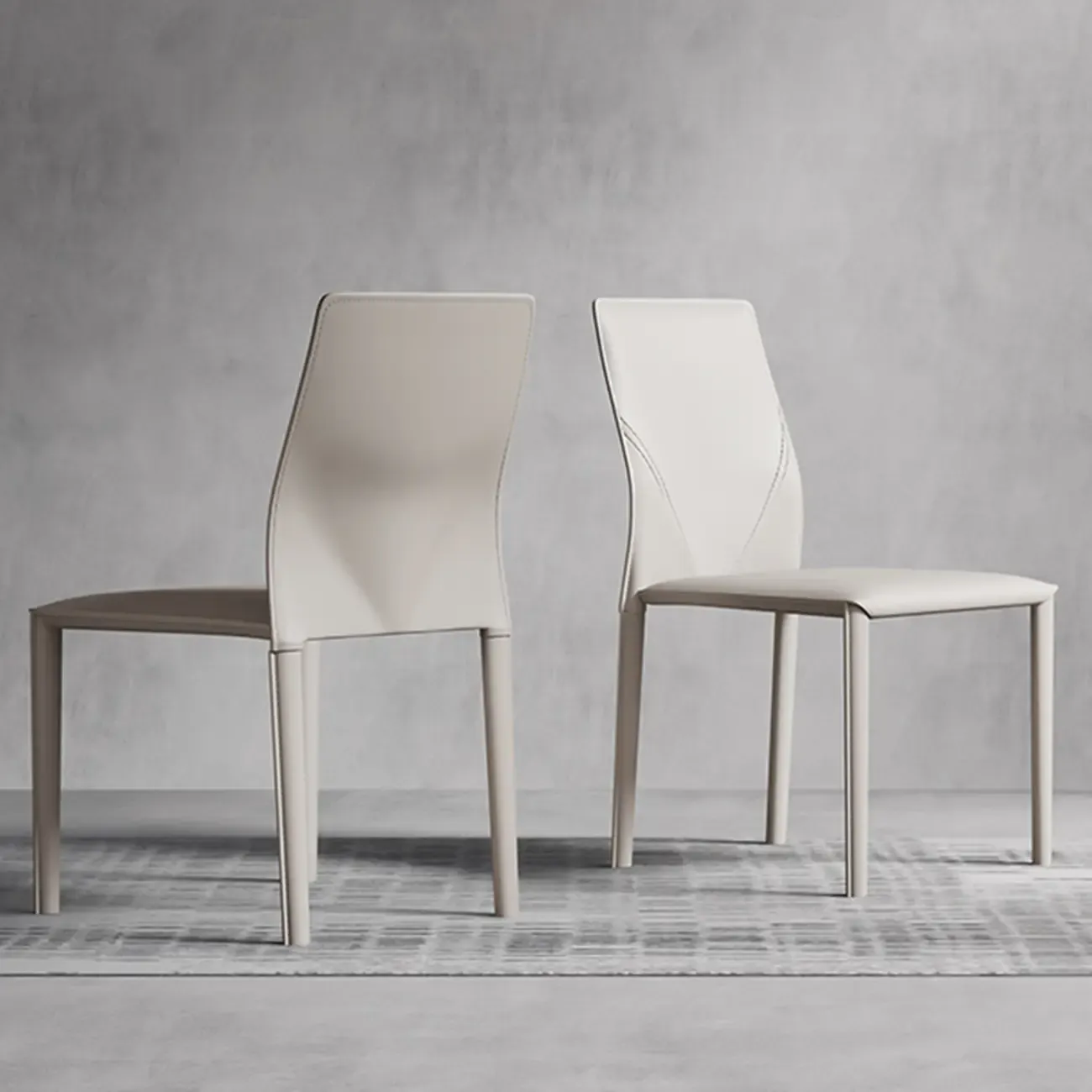 Modern White Armless Faux Leather Dining Chair with Solid Back Image - 4