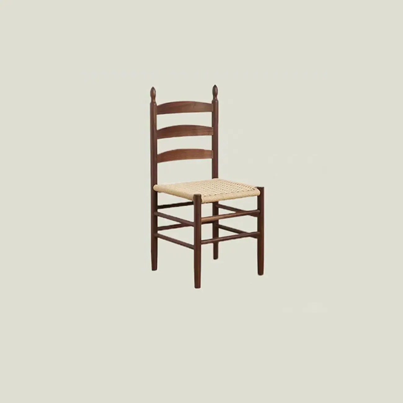 Nordic Woven Seat Armless Ladder Back Wooden Dining Chair Image - 5