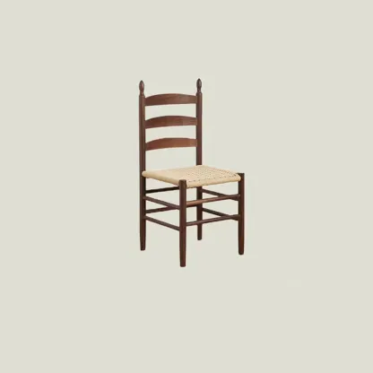 Nordic Woven Seat Armless Ladder Back Wooden Dining Chair Image - 5