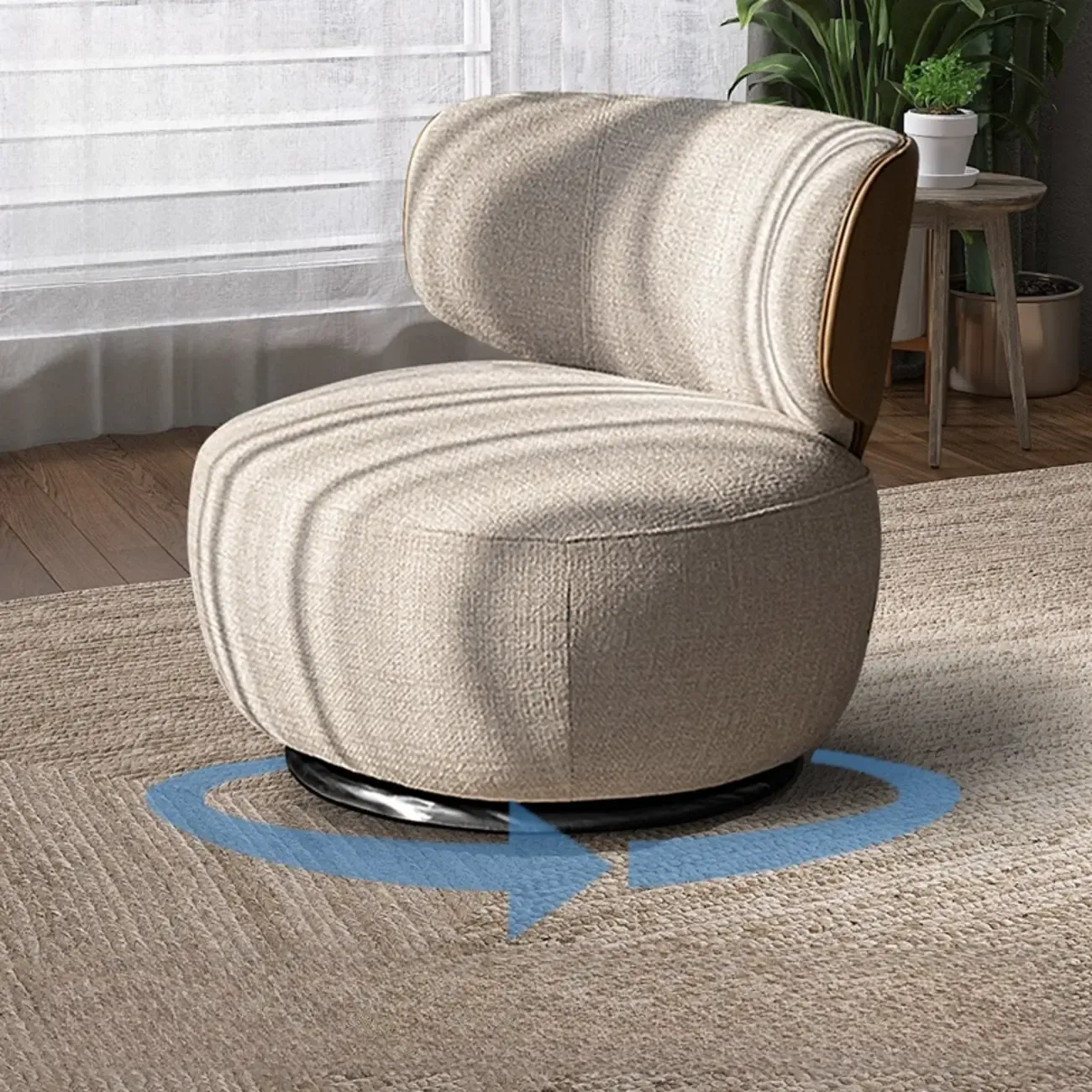 Upholstery Swivel Side Chair in White/Gray for Living Room Image - 2