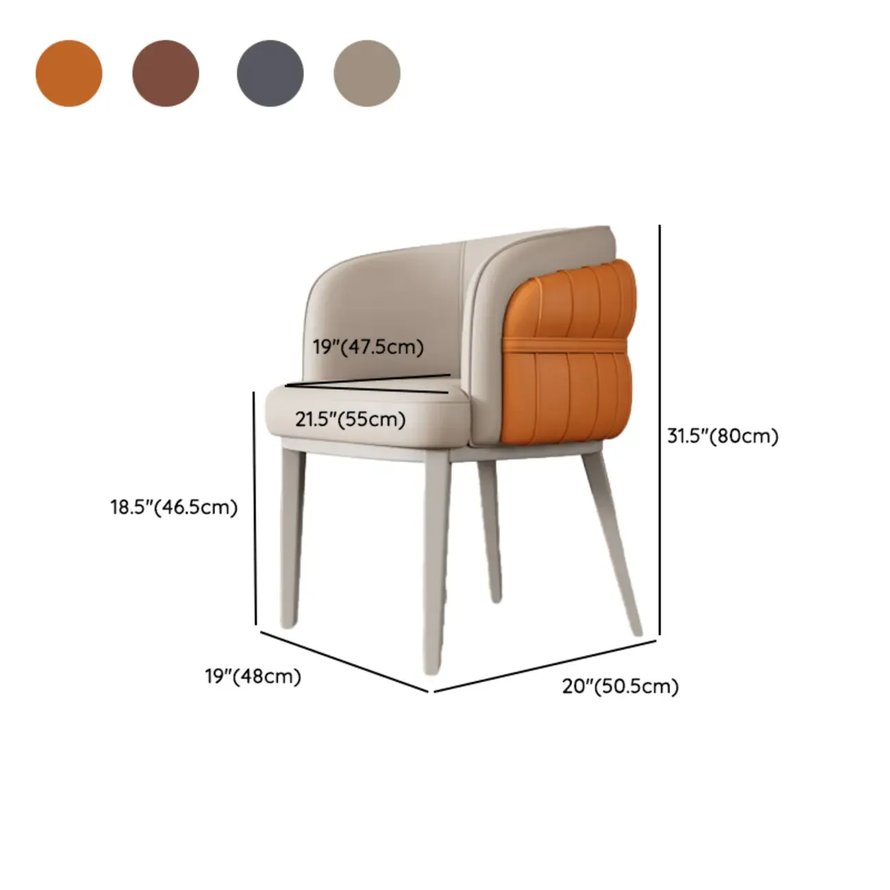 Modern Sloped Arm Solid Back Faux Leather Dining Chair #size