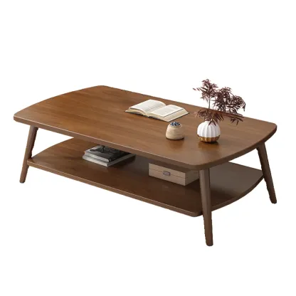 2-Tier Scandinavian Wooden Coffee Table with Storage Design  Image - 5
