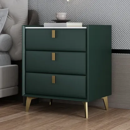 Modern Gray Bedside Table with Stone Countertop 3 Drawers Image - 3