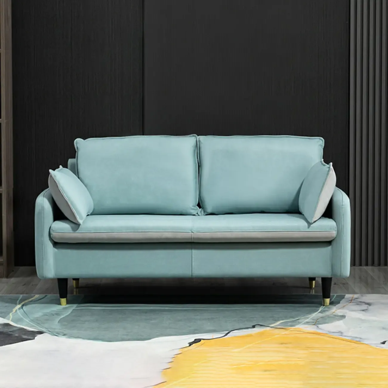 Minimalist Upholstery Loveseat Sofa in Mint Green with Pillows Image - 1