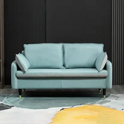 Minimalist Upholstery Loveseat Sofa in Mint Green with Pillows Image - 1
