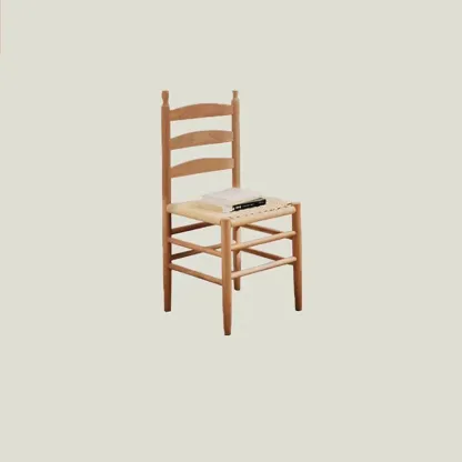 Nordic Woven Seat Armless Ladder Back Wooden Dining Chair Image - 7