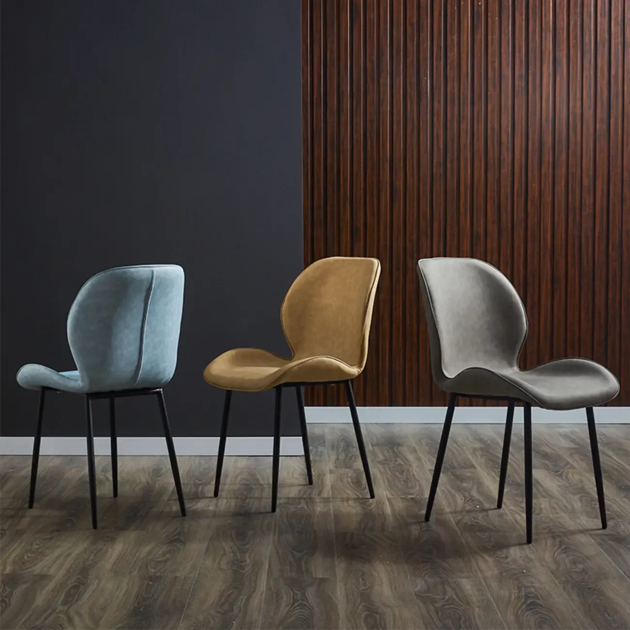 Modern Wingback Faux Leather Upholstered Metal Dining Chair Image - 2