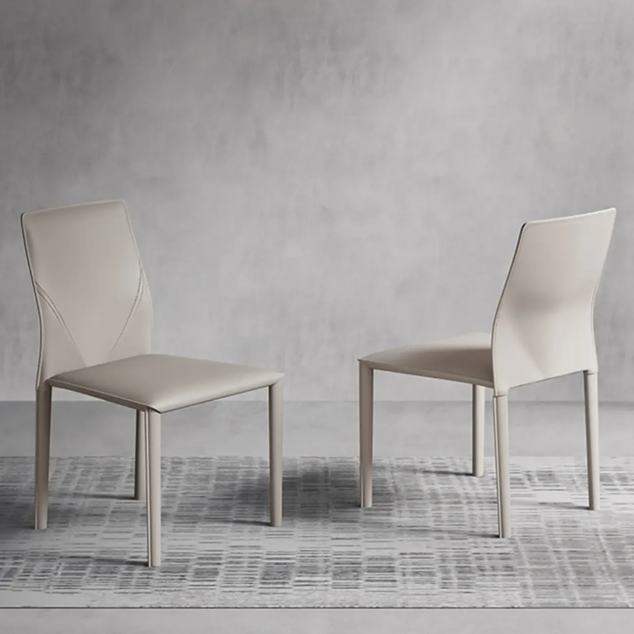 Modern White Armless Faux Leather Dining Chair with Solid Back Image - 6