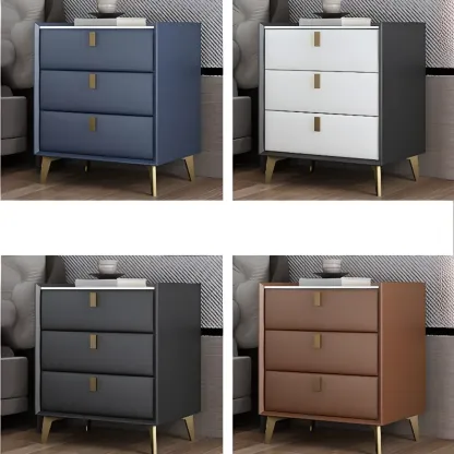 Modern Gray Bedside Table with Stone Countertop 3 Drawers Image - 4