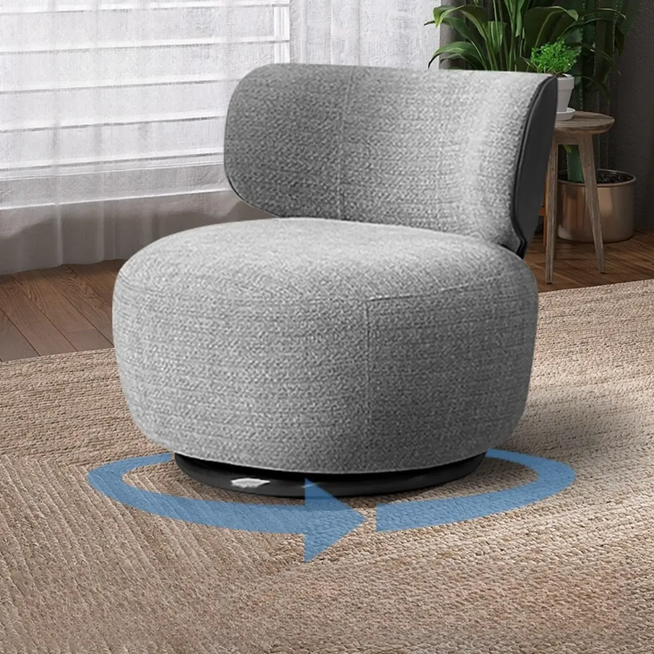 Upholstery Swivel Side Chair in White/Gray for Living Room Image - 3