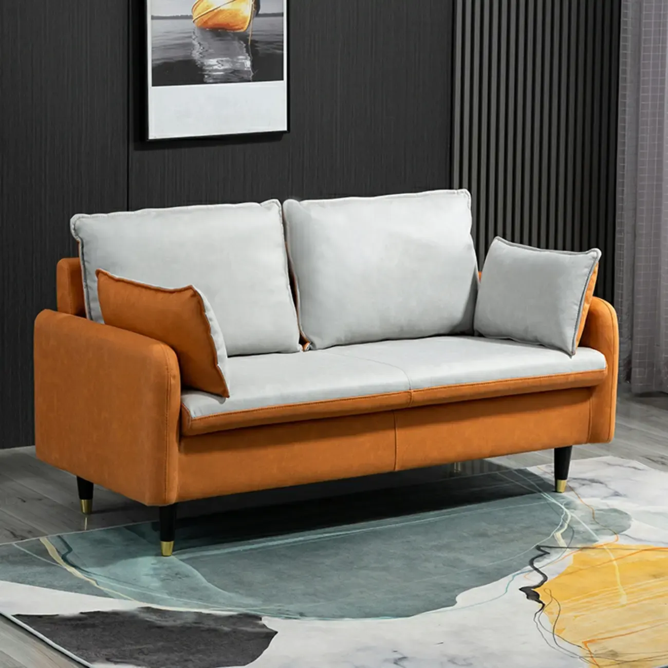 Minimalist Upholstery Loveseat Sofa in Mint Green with Pillows Image - 2