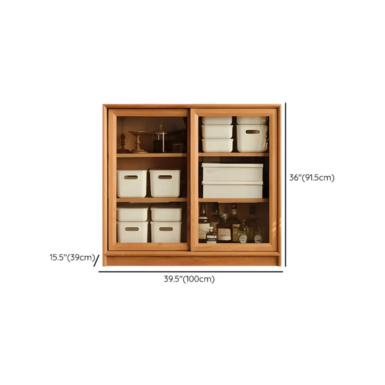 Classic Wooden Display Cabinet with Glass Doors for Living Room Image - 14