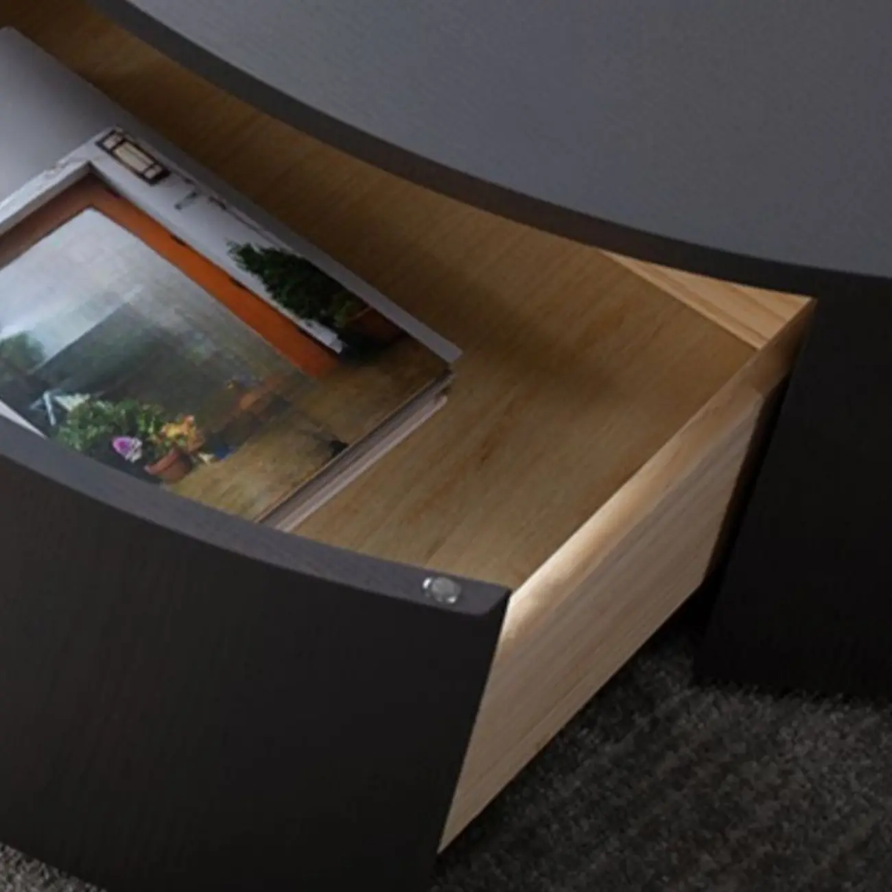  Modern Black Round Top Nesting Coffee Table with Storage Image - 8 | homeyfad