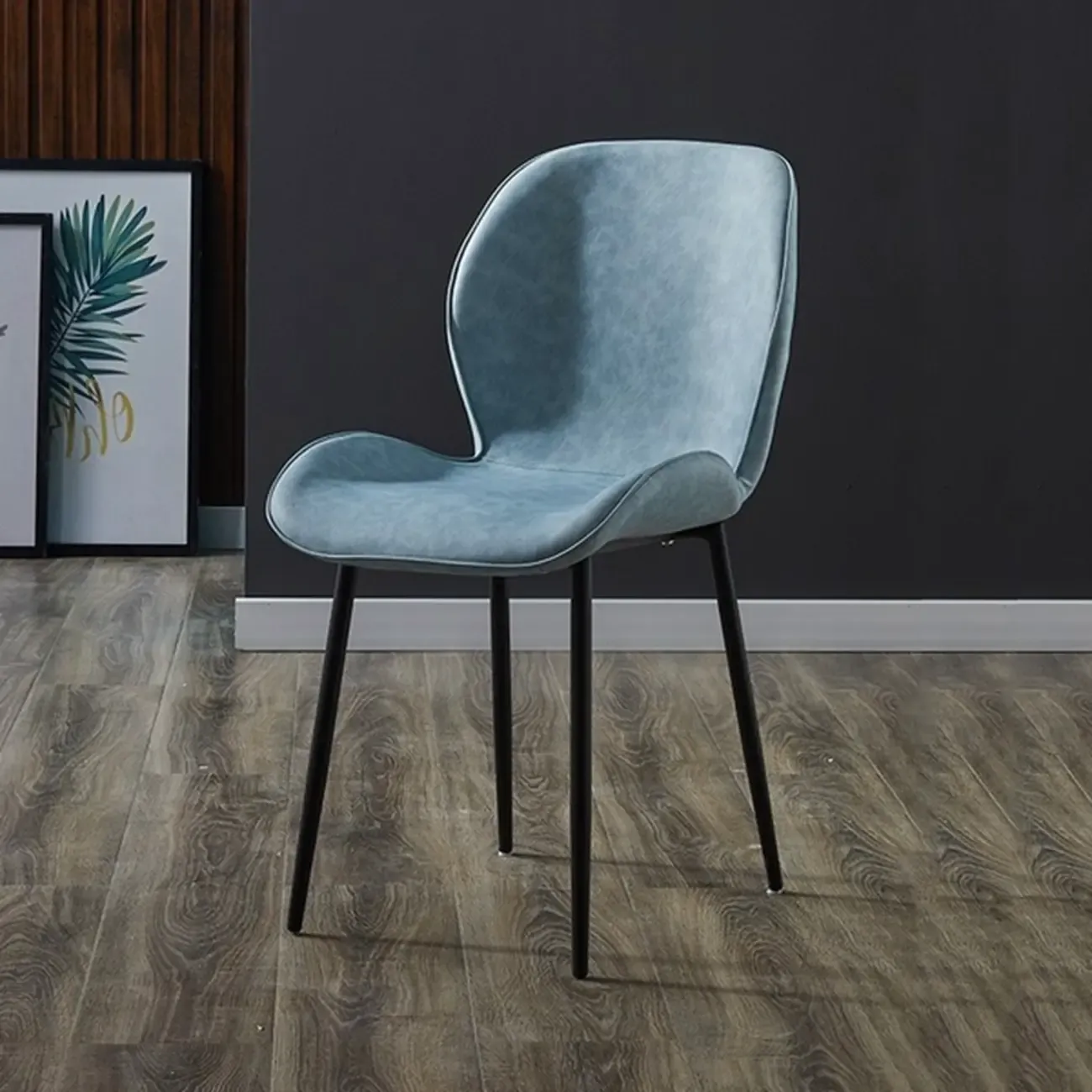 Modern Wingback Faux Leather Upholstered Metal Dining Chair Image - 3