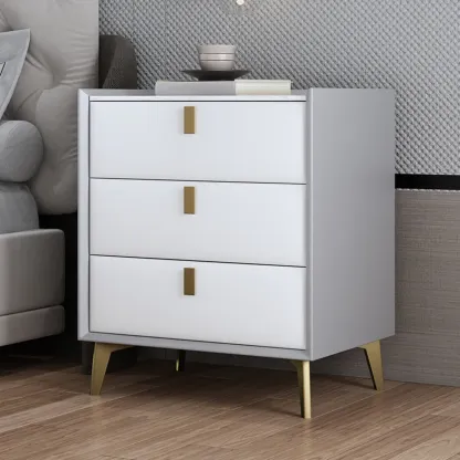 Modern Gray Bedside Table with Stone Countertop 3 Drawers Image - 5