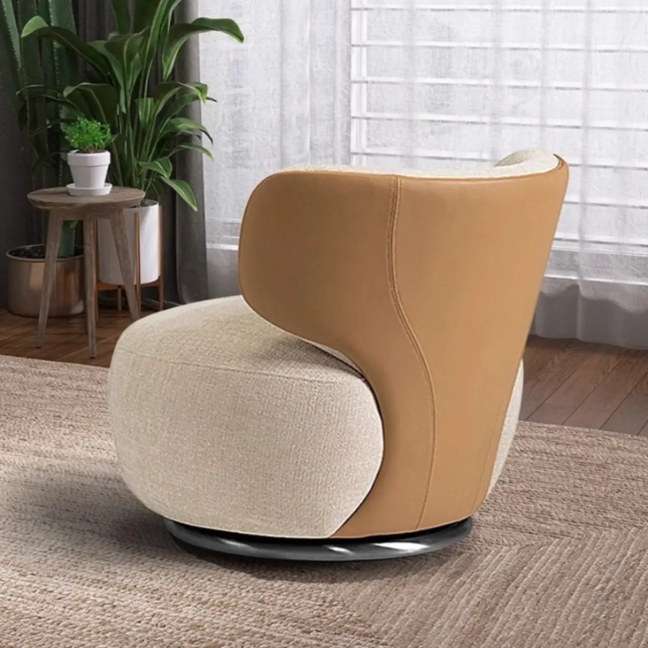 Upholstery Swivel Side Chair in White/Gray for Living Room Image - 4 | homeyfad