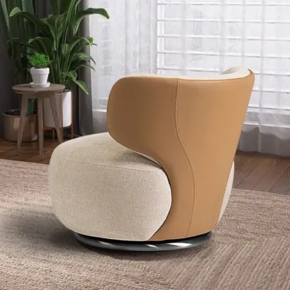 Upholstery Swivel Side Chair in White/Gray for Living Room Image - 4