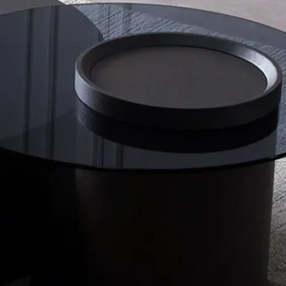  Modern Black Round Top Nesting Coffee Table with Storage Image - 9